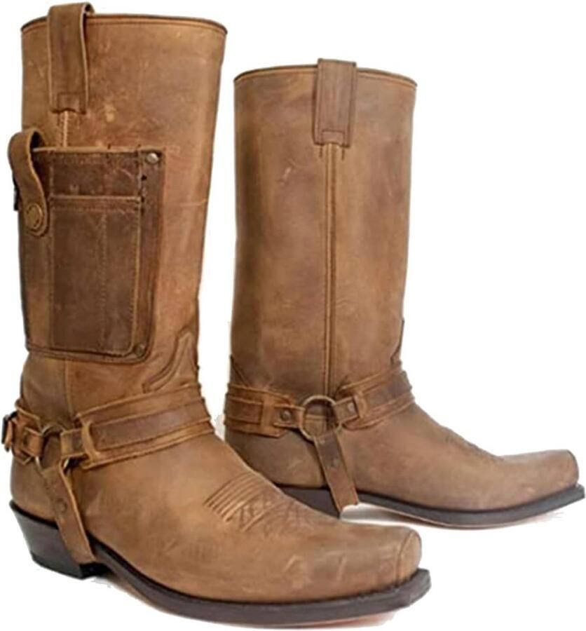 Heren Cowboy Laarzen Vierkante Neus Mid-Hoge PU Lederen Laarzen voor Feest en Cosplay