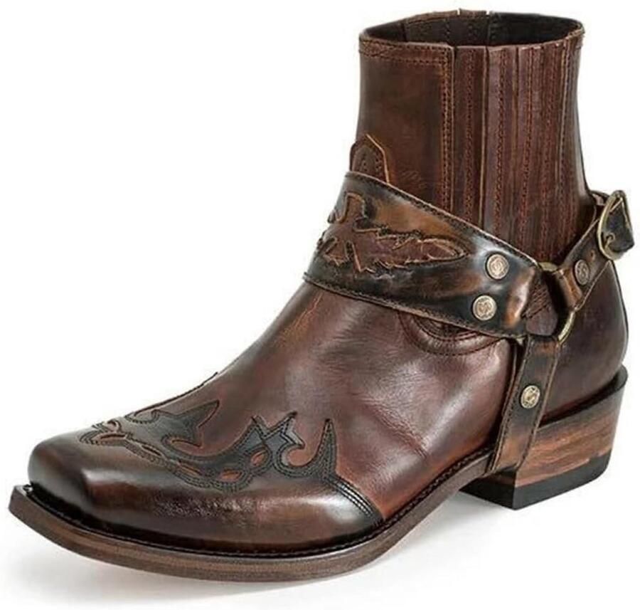 Heren Cowboy Laarzen Vintage Western Laarsjes Puntige Neus Enkel Laarzen voor Ruiters