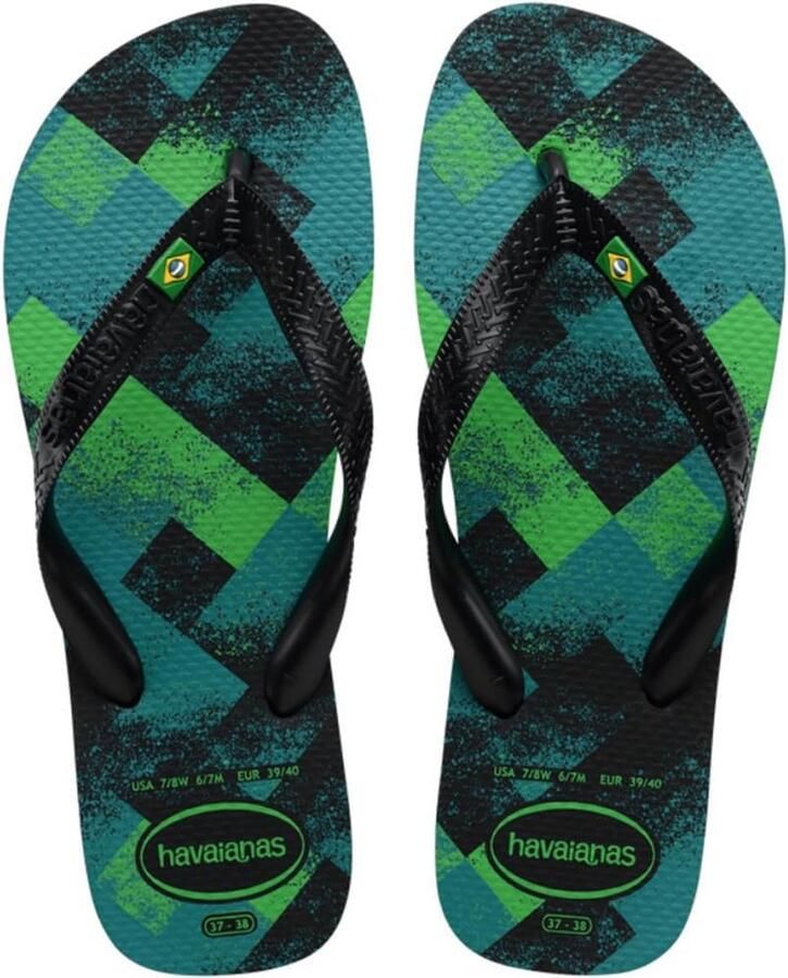 Teenslippers Zwart Groen Rubberen Zool Comfortabel Strand