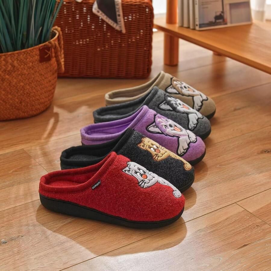 Winter Huisschoenen Warme Sloffen Pluche Gevoerde Slippers Met Dieren Borduurwerk Antislip Comfortabele Voor Binnen