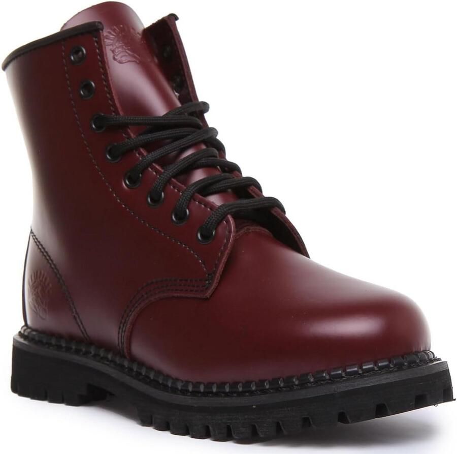 Heren Derby Laarzen Met 8 Gaten Kersenrood Goodyear Welt Constructie