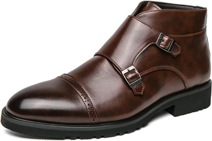 Heren Elegant Dubbele Monnik Gesp Enkellaarsjes Puntige Teen Zakelijk Geklede Schoenen