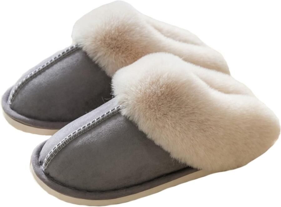 En Winter Pantoffels Warm Katoen Met Pluche Binnenzool Suède Instappers Huisschoenen Lichtgrijs Voor Huiskamer En Slaapkamer