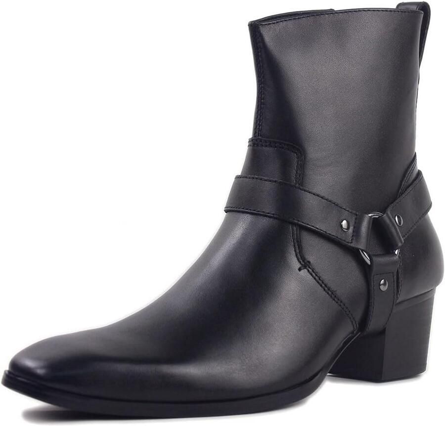 Heren Enkellaars Met Rits En Gesp Echt Leer