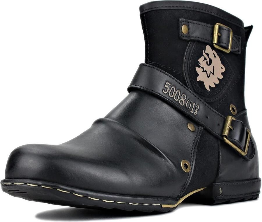 Heren Enkellaarsjes Leer Klassiek Vintage Casual Motorstijl