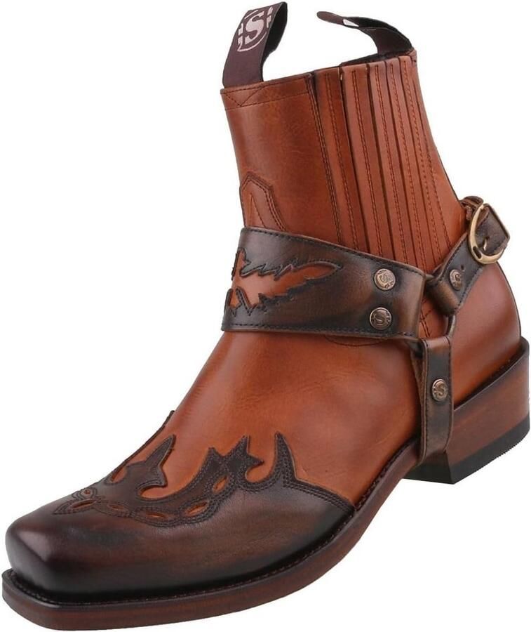 Heren Enkellaarzen Leer Cowboy Biker Stijl Bruin