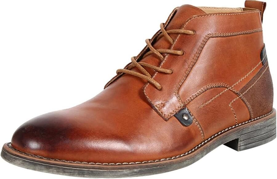 Heren Enkellaarzen van Echt Leer in Vintage Stijl met Veters Comfortabele Herenschoenen