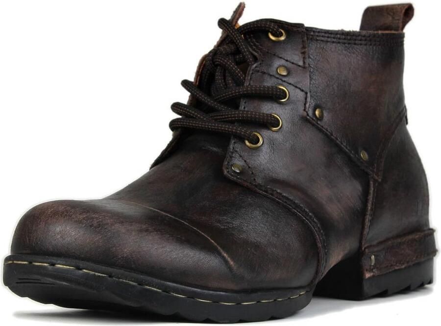 Heren Enkellaarzen van Leer met Veters en Metalen Details voor Vrije Tijd
