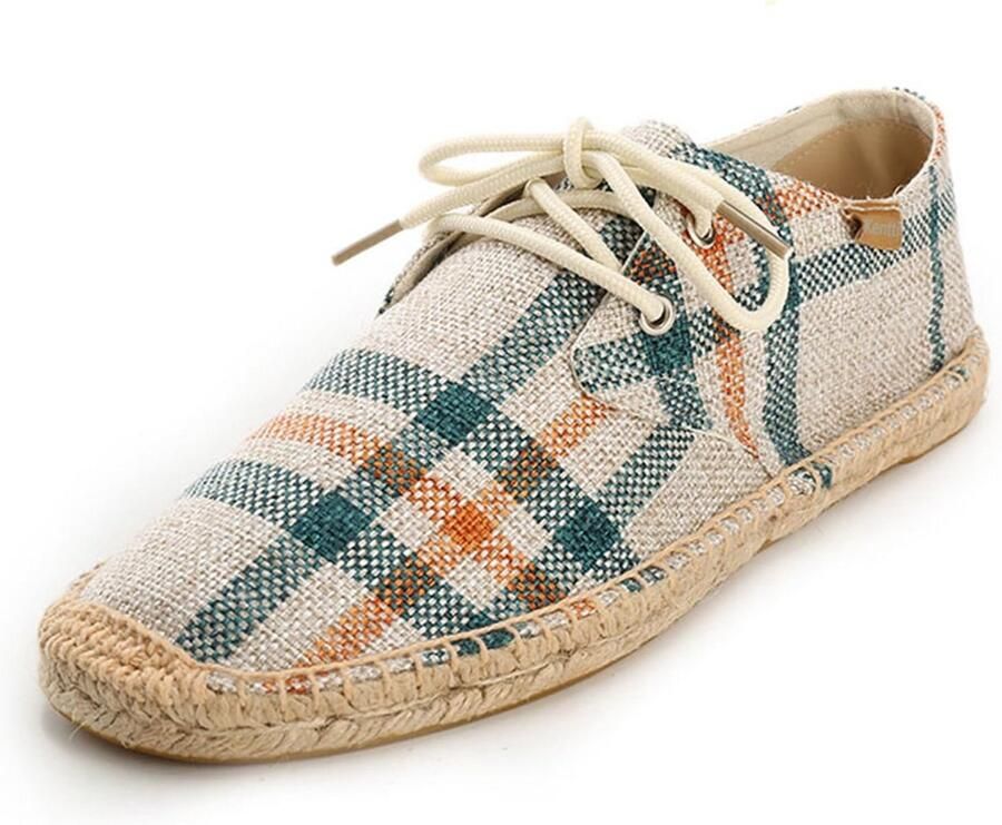 Heren Espadrilles Canvas Slip On Zomer Schoenen met Tartan Streeppatroon