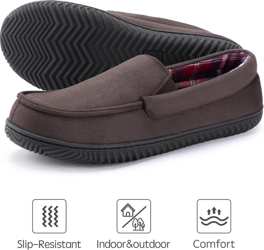 Flanel Gevoerde Loafer Slipper Koffie Bruin EU Microsuede met Memory Foam Voor en