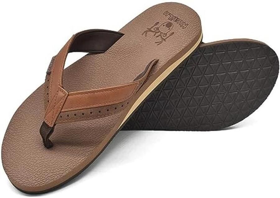 Heren Flip Flops van Zacht Leer Comfortabele Sandalen voor Yoga Strand en Douche Ideaal voor Brede Voeten en Antislip