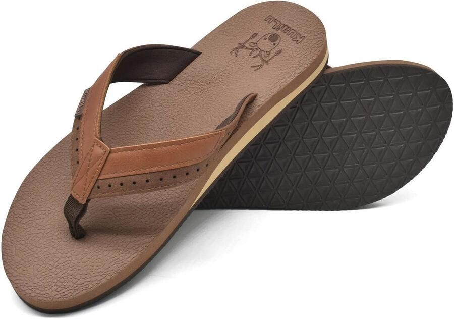 Heren Flip Flops van Zacht Leer Comfortabele Sandalen voor Yoga Strand en Douche Ideaal voor Brede Voeten en Antislip