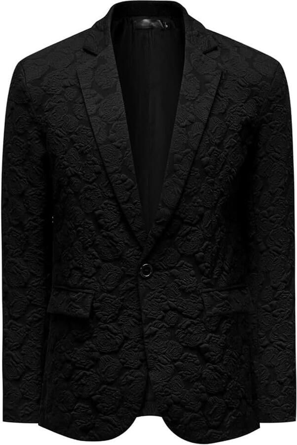 Heren Floral Jacquard Slim Fit Blazer Formele Notch-revers 1 knoop pak jas stijlvolle smoking chique jas