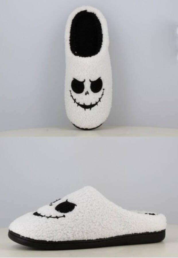Heren instap sloffen halloween nightmare The Nightmare Before Christmas mannen pantoffels wit met zwart zeer zacht met rubberen zool