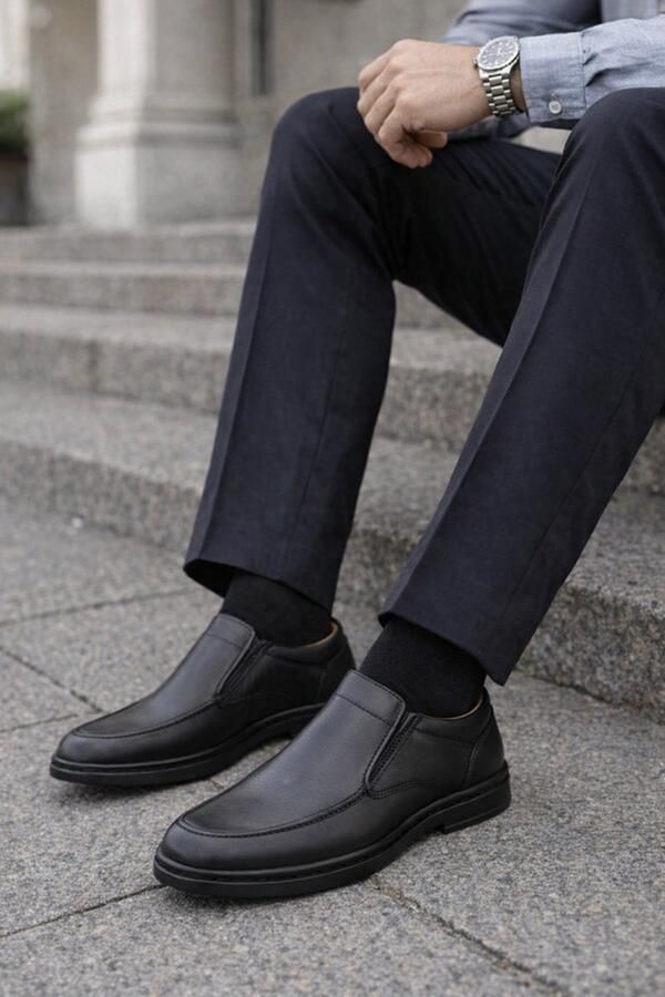 Heren instapper- Nette Schoenen voor Mannen- Comfort schoen met lichte zool Leren Instapschoenen voor heren-Comfortabele Moccasins 3734- Zwart - Foto 2