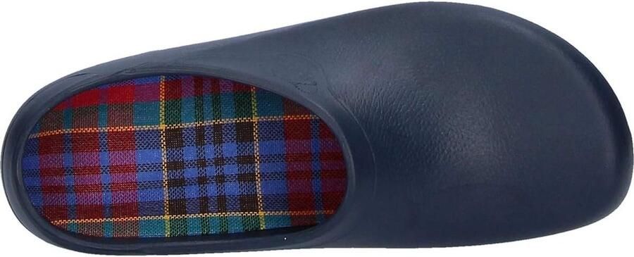 Heren instappers blauw PU buitenmateriaal uitneembaar kurk voetbed profielzool wassen toegestaan