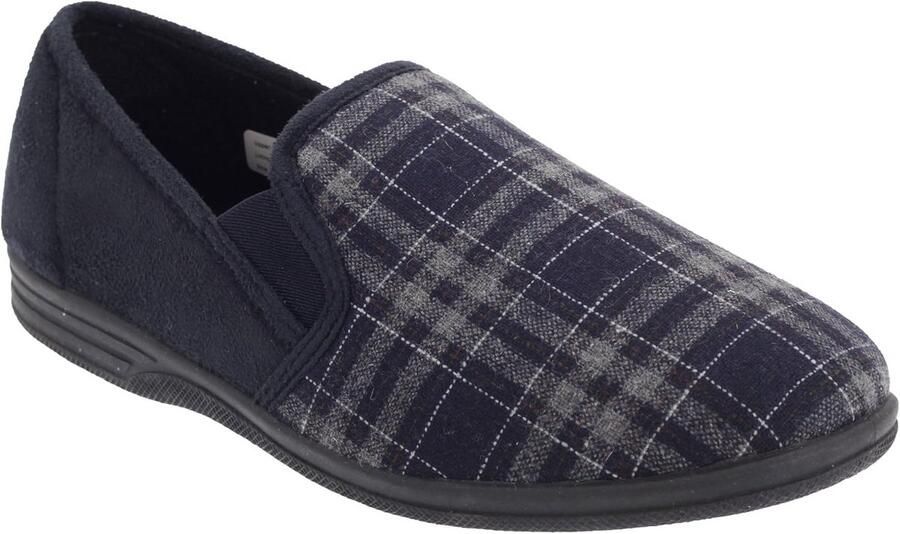 Heren Pantoffels Met Dubbele Elastische Inzet Blauw Geruit