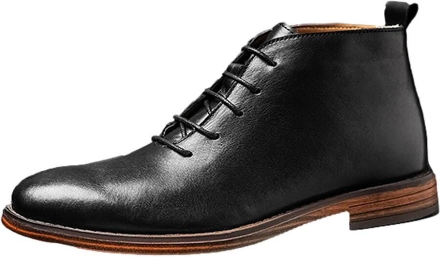 Heren leren enkellaarzen vetersluiting mesh binnenvoering ronde neus winterschoenen