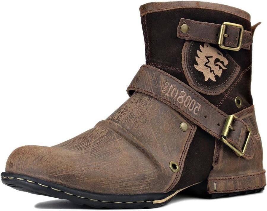 Heren Leren Enkellaarzen Vintage Motorfiets Casual Desert Boots