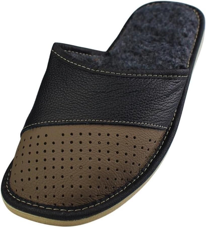Heren Leren Pantoffels Comfortabele Warme Huisschoenen