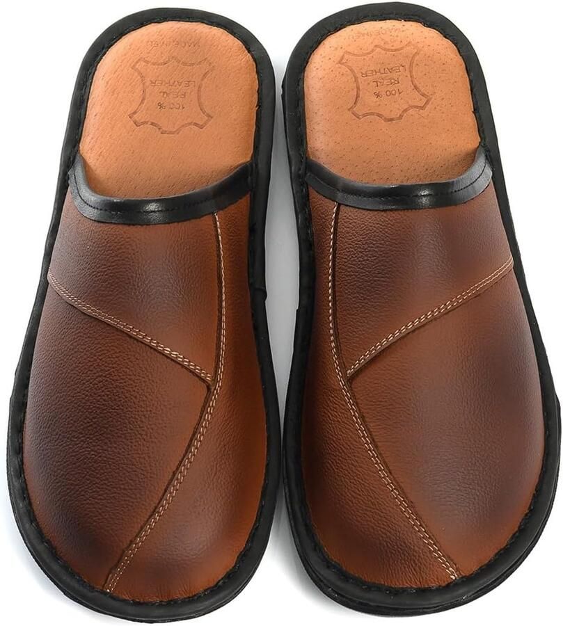 Heren Leren Pantoffels met Antislipzool Comfortabel & Duurzaam