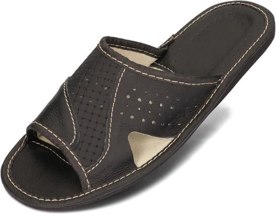 Heren Leren Pantoffels Zomer & Binnen Zwart Bruin Comfortabel en Flexibel