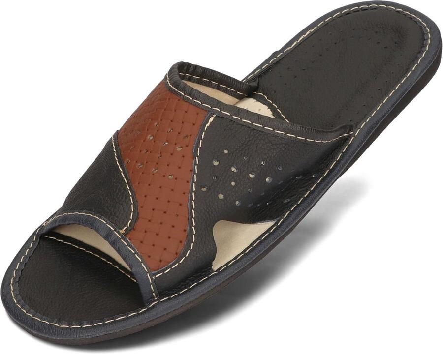 Elegante Leren Heren Pantoffels voor Zomer en Binnen Verkrijgbaar in Zwart en Bruin