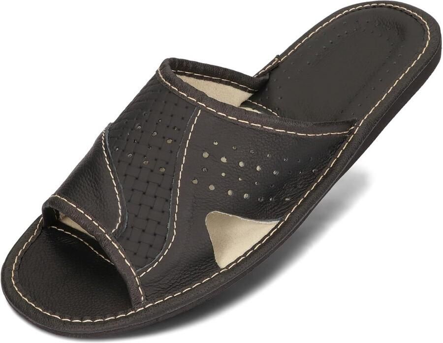 Heren Leren Pantoffels Zomer & Binnen Zwart Bruin Comfortabel en Flexibel