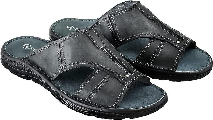 Heren Leren Slippers Zomer Sandalen met Antislip Rubberen Zool