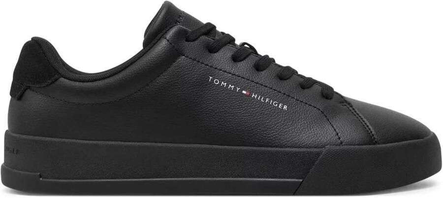 Heren leren sneakers zwart vetersluiting platte zool ronde neus