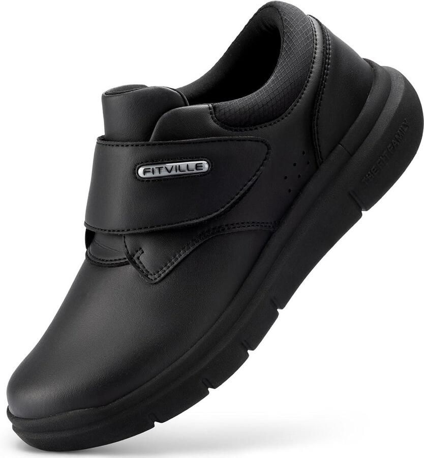 Heren Leren Sneaker Wijde Pasvorm met Klittenband voor Casual en Zakelijk Gebruik