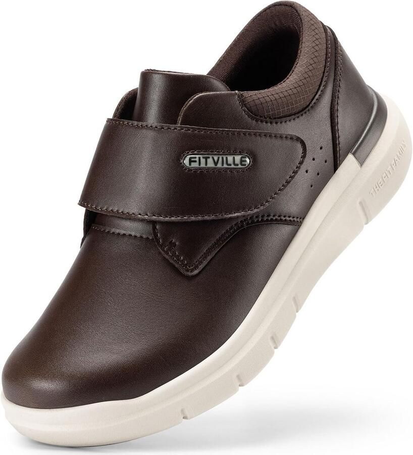 Leren Wijde Herensneakers met Klittenband Casual en Zakelijke Wandelschoenen