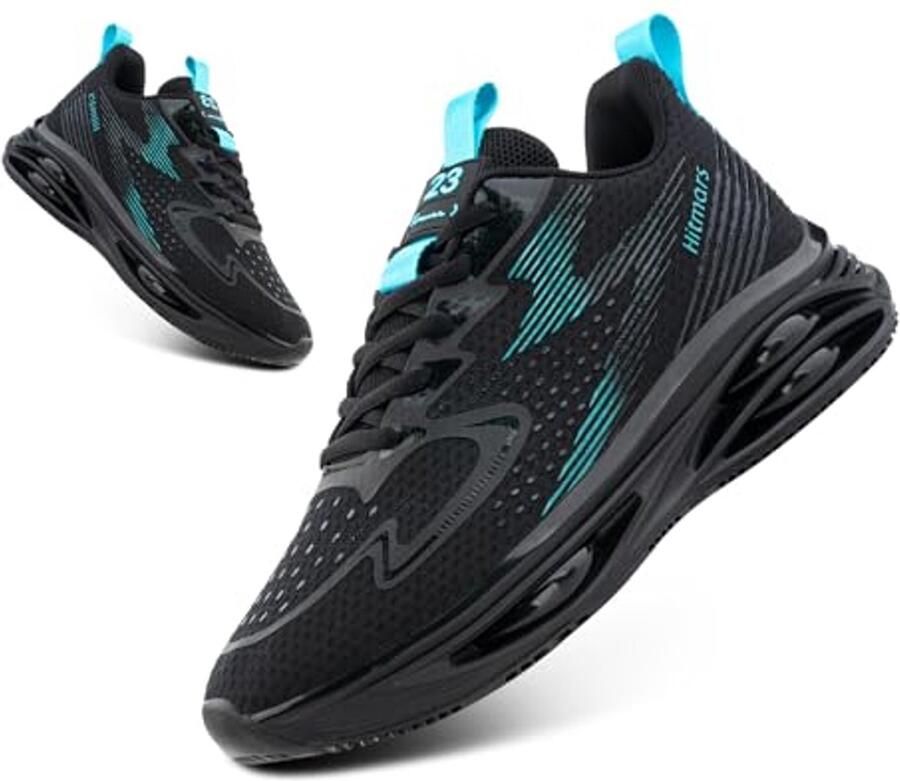 Heren Loopschoenen Sneakers voor Sport en Gym Gewatteerde Mode Gym Schoenen Mesh Zwart UK