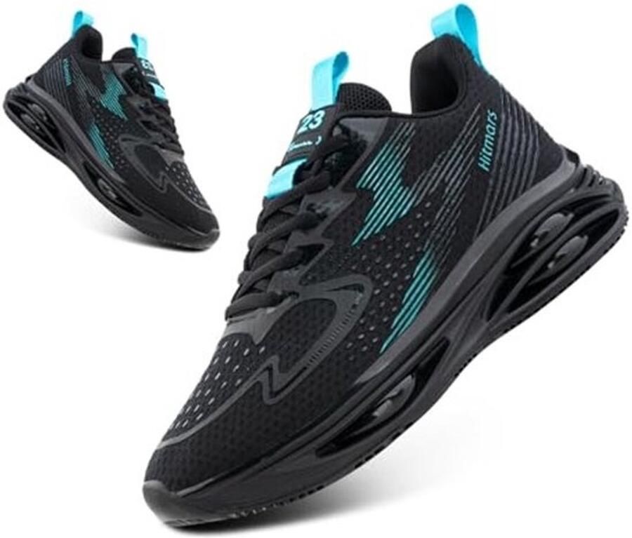 Heren Loopschoenen Sneakers voor Sport en Gym Gewatteerde Mode Gym Schoenen Mesh Zwart UK