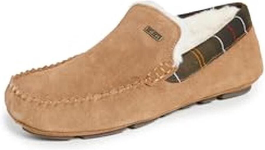 Heren Moccasin Slippers met Tartan Motief in Beige