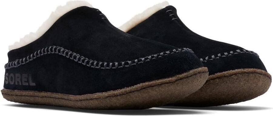 Heren Muiltjes Zwart Comfortabele Fleece Pantoffels met Antislip Rubberen Zool