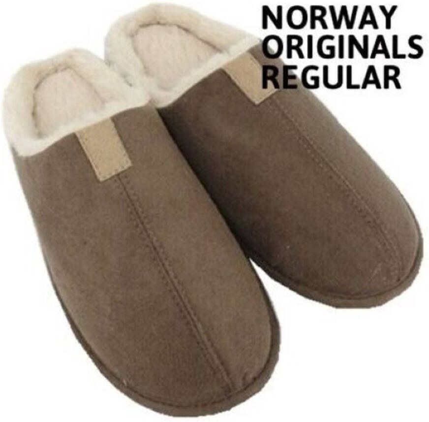 Heren norveg beige instap sloffen mannen pantoffels effen bruin (taupe) basics super zacht comfortabel en stevig