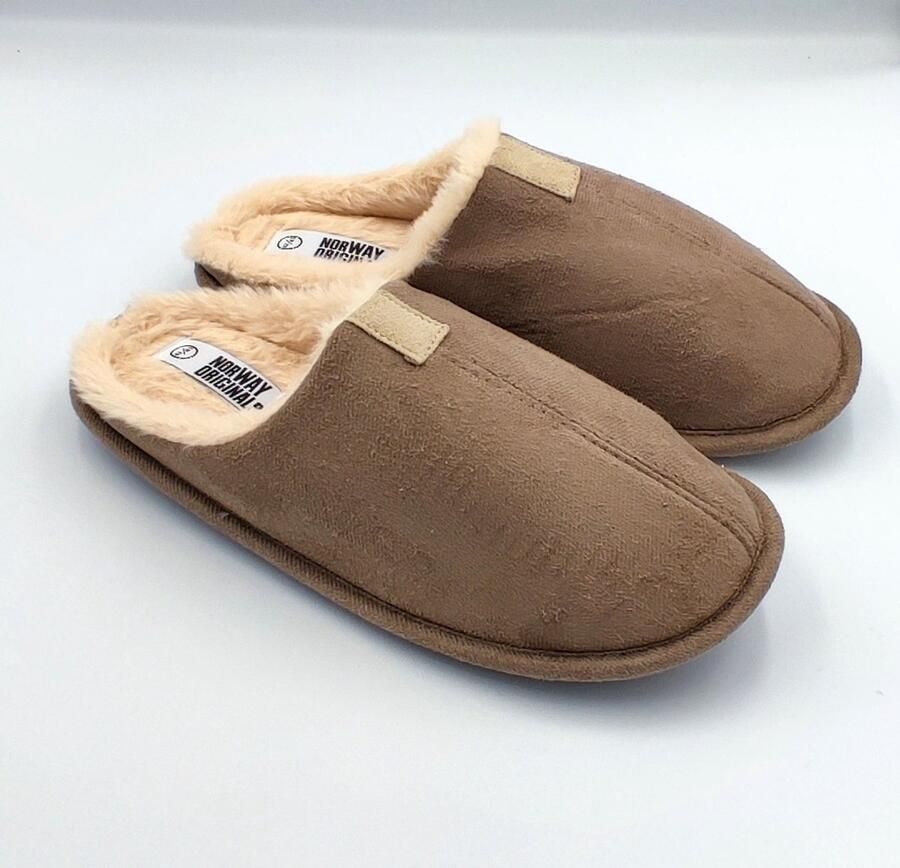 Heren norveg beige instap sloffen mannen pantoffels effen bruin (taupe) basics super zacht comfortabel en stevig