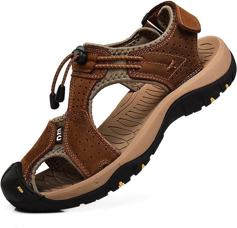 Heren Outdoorsandalen Leer Met Klittenband Wandelen en Trekking Sandaal