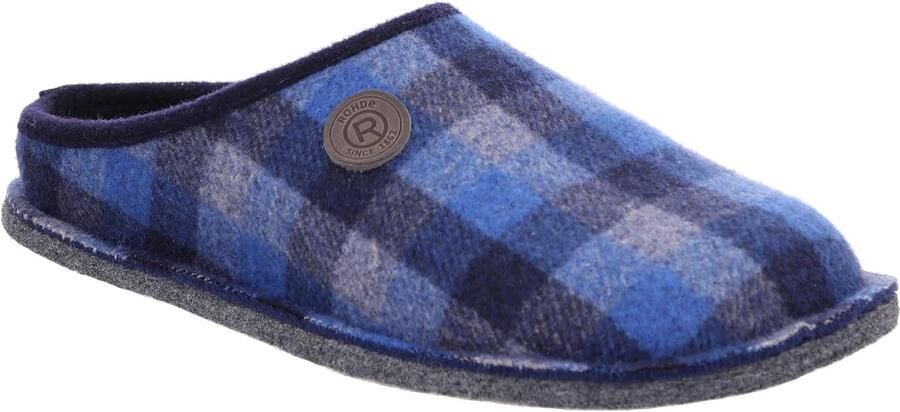 Heren Pantoffels Blauw Geruit Vilt Comfortabele Inlegzool