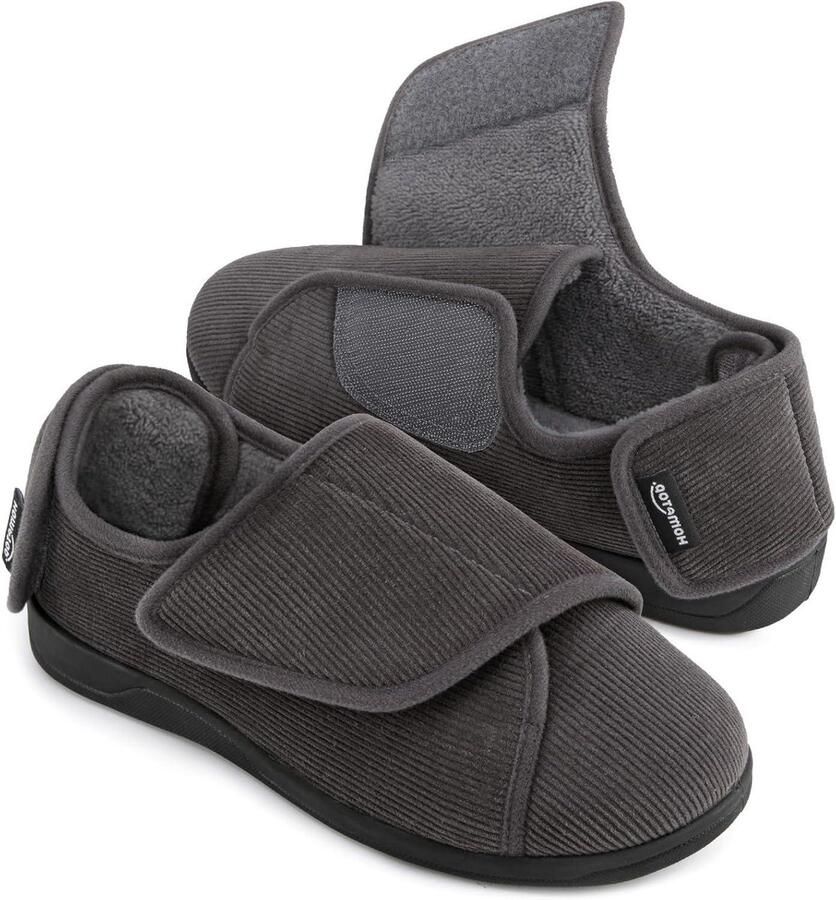 Heren Pantoffels Diabetische Schoenen Comfortabel Lopen Verstelbare Klittenbandsluiting Extra Brede Pasvorm Grijs