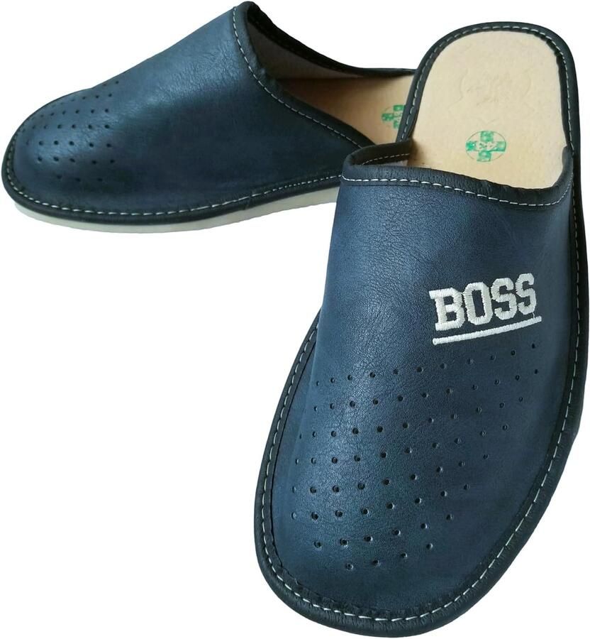Heren Pantoffels Leer Donkerblauw