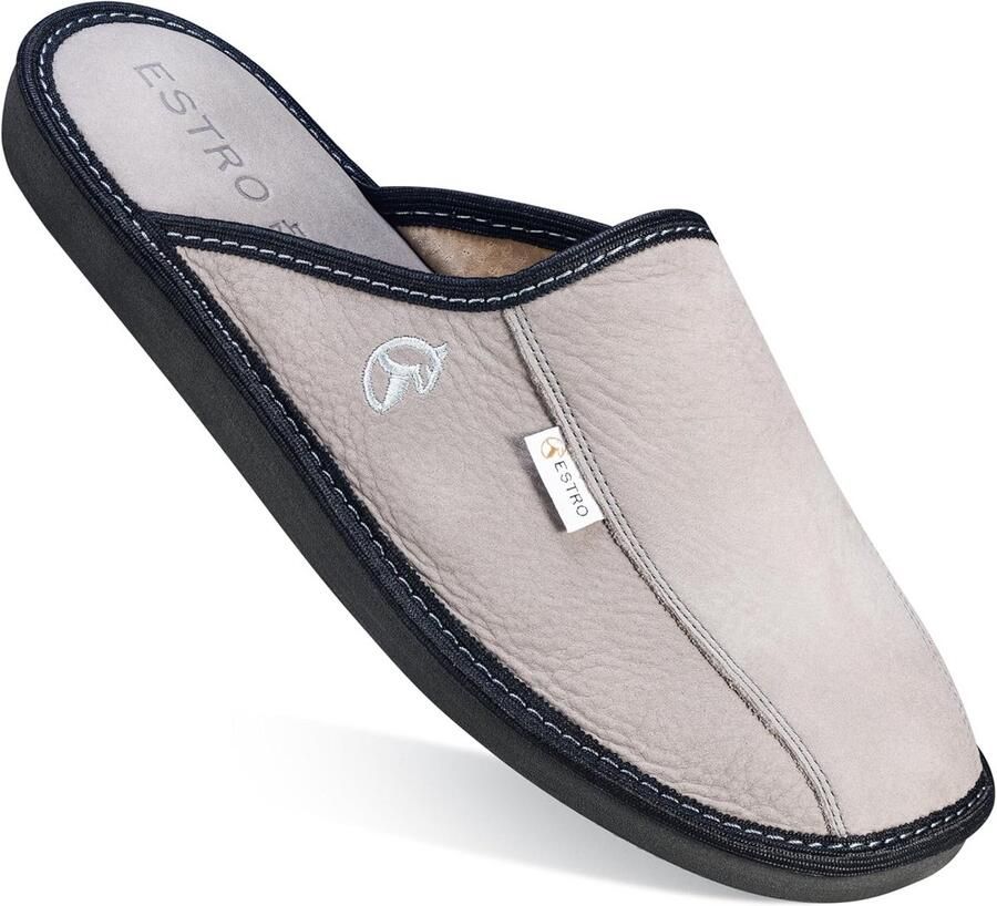 Comfortabele Heren Slippers van Leer met Geheugenfoam Instap Model voor Thuis