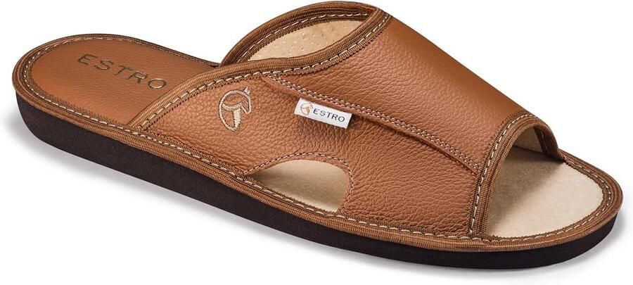 Herenpantoffels Leer Instappers Met Memory Foam Zool voor Binnen en Buiten