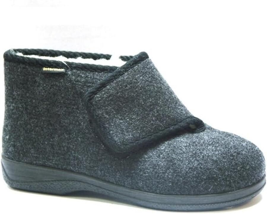 Heren Pantoffels met Klittenband en Scheerwol Voering Zwart