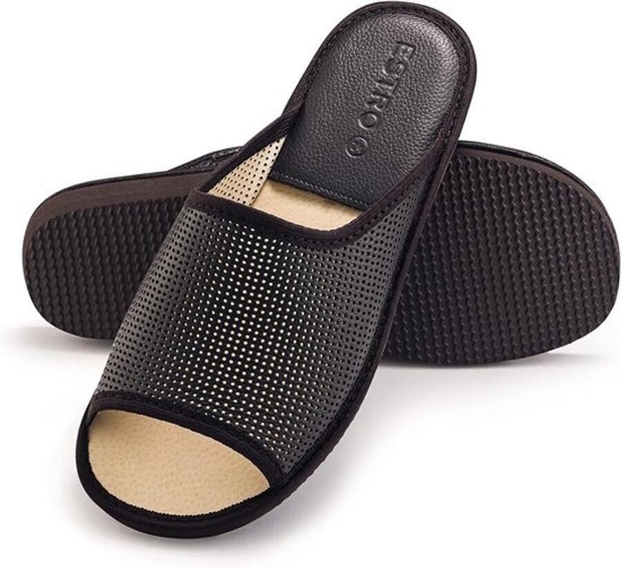 Heren Muiltjes Leer Open Teen Comfortabele Leren Pantoffels voor Binnen