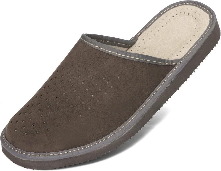 Heren Pantoffels Suède Echt Leer met Antislip EVA Binnenzool Comfortabele Huisschoenen