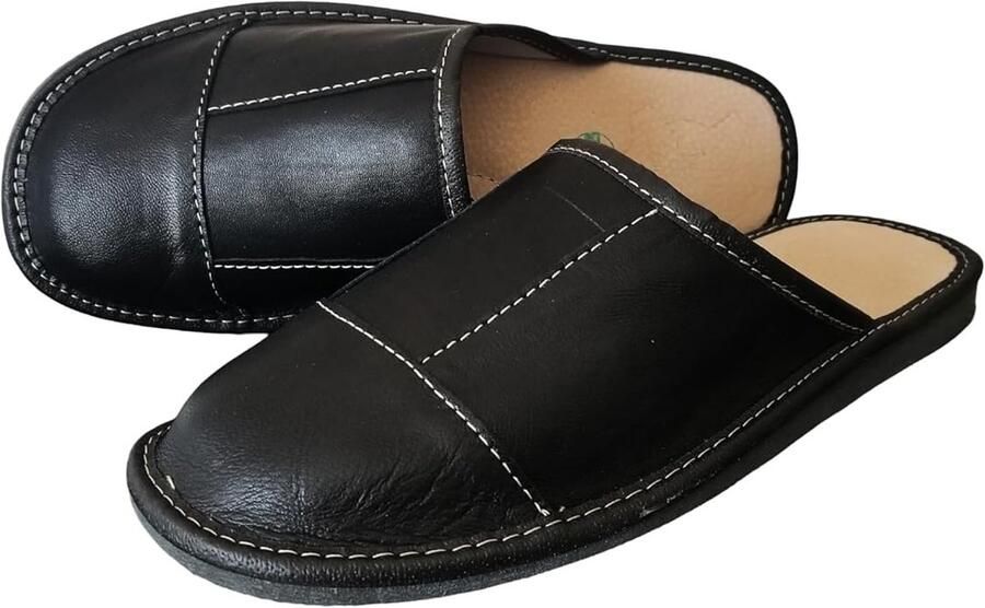 Heren pantoffels van echt leer met comfortabele pasvorm en geheugenschuim