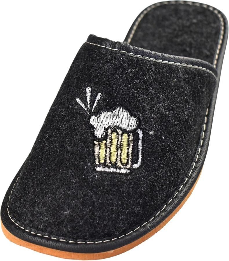 Heren Pantoffels van Vilt met Borduursel Comfortabele Binnenschoenen met Rubberzool