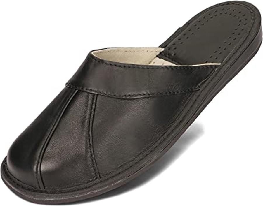 Heren Pantoffels van Zacht Echt Leer Comfortabele Zwarte Leren Slippers 40-46